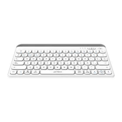Teclado Acteck Inspire Trek TI737 — Inalámbrico Dual, multidispositivo, recargable, con 78 teclas y distribución en español, compatible con Windows, macOS y Android, carga USB-C, color blanco-gris.
