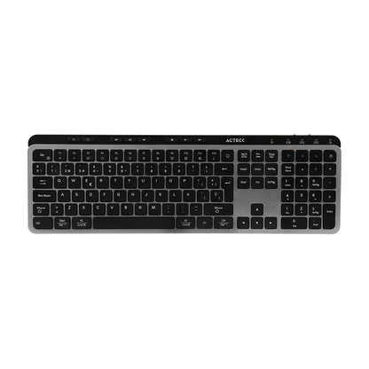 Kit Acteck Creator Krea MK755 — Teclado y Mouse Inalámbricos, con conectividad dual (Bluetooth + dongle USB), función multidispositivo, batería recargable, teclado en español de 118 teclas y mouse óptico de hasta 2000 DPI, color negro-gris.