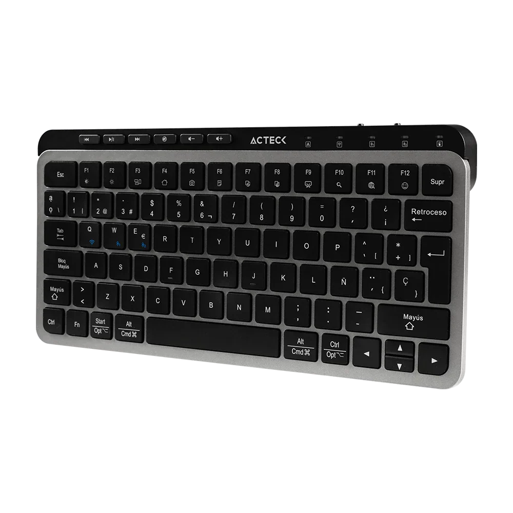 Kit Acteck Creator Krea MK750 — Teclado y Mouse Inalámbricos, con conectividad dual (Bluetooth + dongle), multidispositivo, recargable, teclado en español de 118 teclas y mouse óptico de hasta 2000 DPI, color negro-gris.