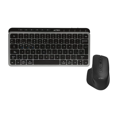 Kit Acteck Creator Krea MK750 — Teclado y Mouse Inalámbricos, con conectividad dual (Bluetooth + dongle), multidispositivo, recargable, teclado en español de 118 teclas y mouse óptico de hasta 2000 DPI, color negro-gris.