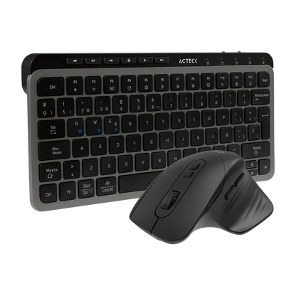 Kit Acteck Creator Krea MK750 — Teclado y Mouse Inalámbricos, con conectividad dual (Bluetooth + dongle), multidispositivo, recargable, teclado en español de 118 teclas y mouse óptico de hasta 2000 DPI, color negro-gris.