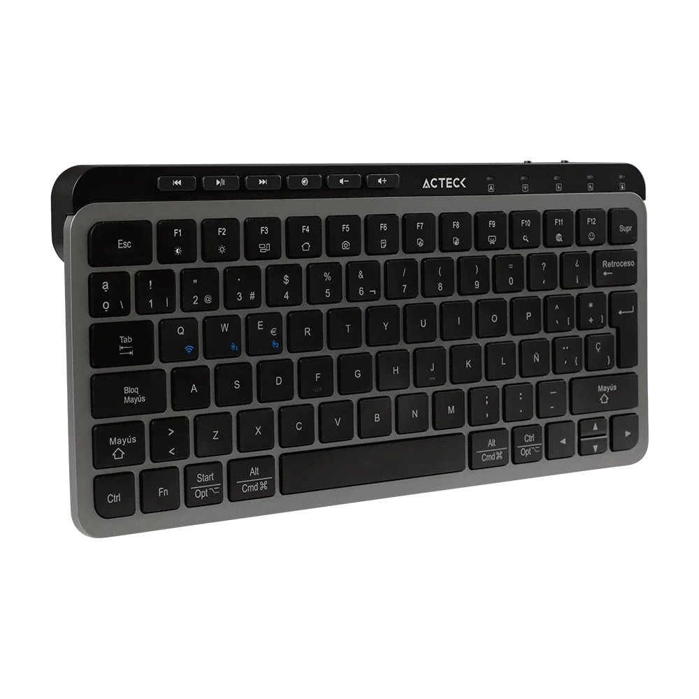 Kit Acteck Creator Krea MK750 — Teclado y Mouse Inalámbricos, con conectividad dual (Bluetooth + dongle), multidispositivo, recargable, teclado en español de 118 teclas y mouse óptico de hasta 2000 DPI, color negro-gris.