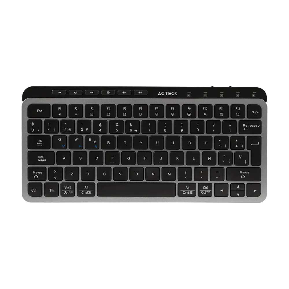 Kit Acteck Creator Krea MK750 — Teclado y Mouse Inalámbricos, con conectividad dual (Bluetooth + dongle), multidispositivo, recargable, teclado en español de 118 teclas y mouse óptico de hasta 2000 DPI, color negro-gris.