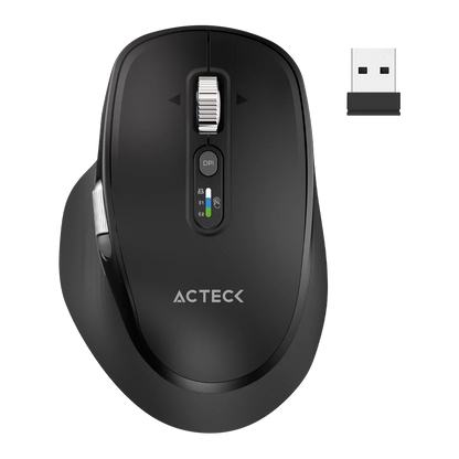 Mouse Acteck Virtuos Pro Ultra MI777 Inalámbrico Dual Ergonómico Recargable — versión en color negro, con conectividad dual para múltiples dispositivos.