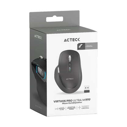 Mouse Acteck Virtuos Pro Ultra MI777 Inalámbrico Dual Ergonómico Recargable — versión en color negro, con conectividad dual para múltiples dispositivos.