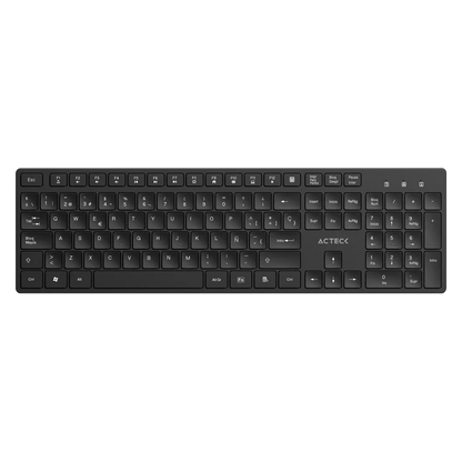 Teclado Acteck Vantage Aero TI555 — Inalámbrico, con dongle USB, teclas multimedia, 105 teclas con distribución en español, compatible con Windows, color negro.