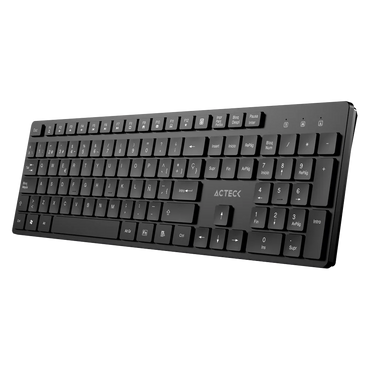 Teclado Acteck Vantage Aero TI555 — Inalámbrico, con dongle USB, teclas multimedia, 105 teclas con distribución en español, compatible con Windows, color negro.