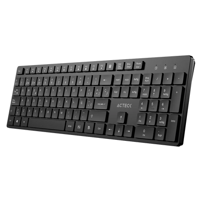 Teclado Acteck Vantage Aero TI555 — Inalámbrico, con dongle USB, teclas multimedia, 105 teclas con distribución en español, compatible con Windows, color negro.