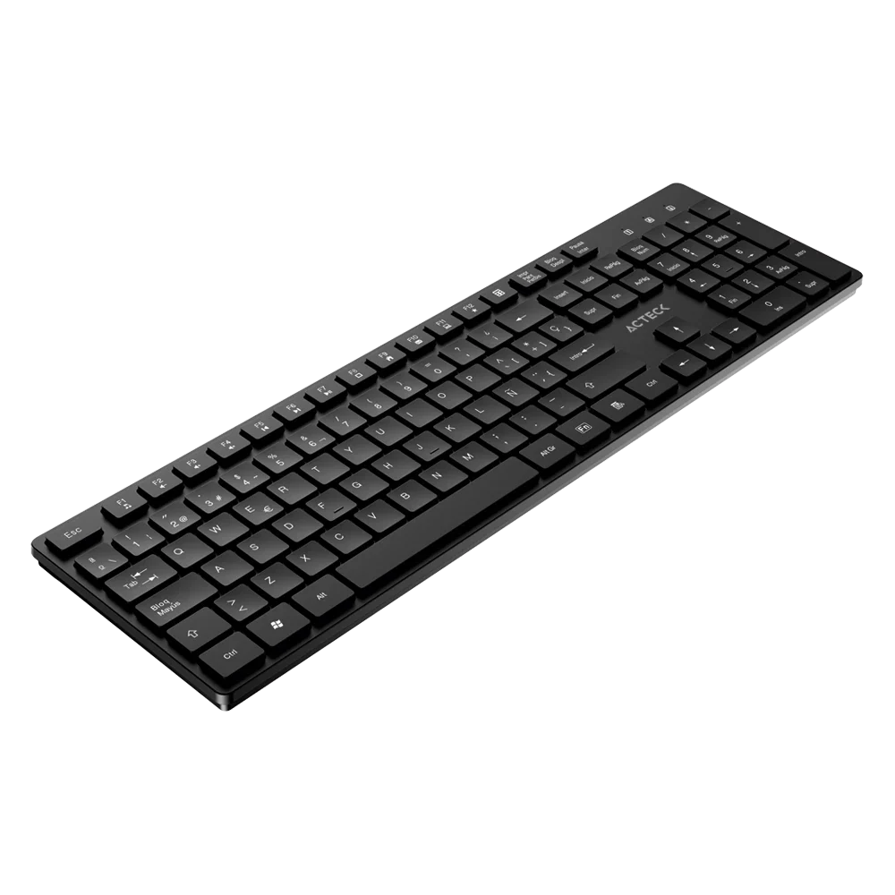 Teclado Acteck Vantage Aero TI555 — Inalámbrico, con dongle USB, teclas multimedia, 105 teclas con distribución en español, compatible con Windows, color negro.