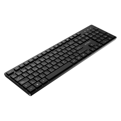 Teclado Acteck Vantage Aero TI555 — Inalámbrico, con dongle USB, teclas multimedia, 105 teclas con distribución en español, compatible con Windows, color negro.