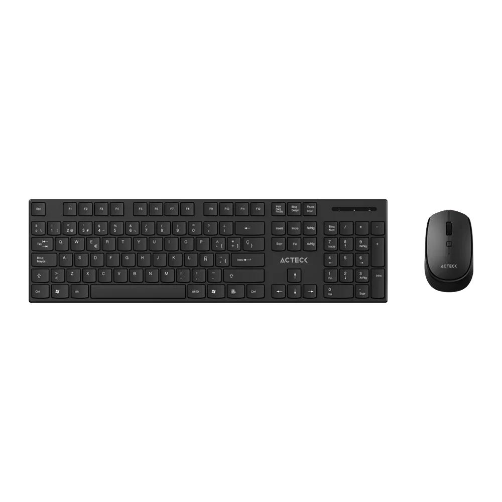 Kit Acteck Creator Vantage Prime MK555 — Teclado y Mouse Inalámbricos con dongle USB, diseño ergonómico, teclado en español de 105 teclas con membrana, y mouse óptico con 1600 DPI ajustable y 4 botones, color negro.