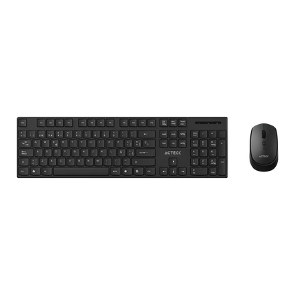 Kit Acteck Creator Vantage Prime MK555 — Teclado y Mouse Inalámbricos con dongle USB, diseño ergonómico, teclado en español de 105 teclas con membrana, y mouse óptico con 1600 DPI ajustable y 4 botones, color negro.