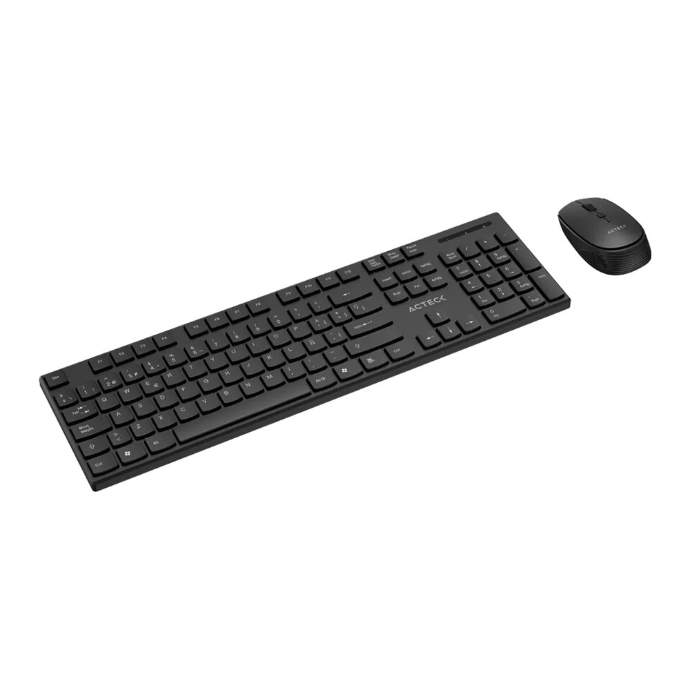 Kit Acteck Creator Vantage Prime MK555 — Teclado y Mouse Inalámbricos con dongle USB, diseño ergonómico, teclado en español de 105 teclas con membrana, y mouse óptico con 1600 DPI ajustable y 4 botones, color negro.
