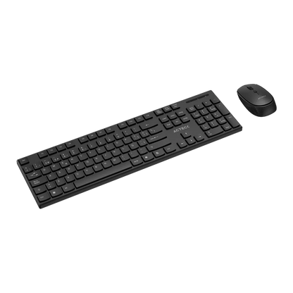 Kit Acteck Creator Vantage Prime MK555 — Teclado y Mouse Inalámbricos con dongle USB, diseño ergonómico, teclado en español de 105 teclas con membrana, y mouse óptico con 1600 DPI ajustable y 4 botones, color negro.