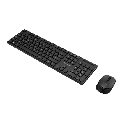 Kit Acteck Creator Vantage Prime MK555 — Teclado y Mouse Inalámbricos con dongle USB, diseño ergonómico, teclado en español de 105 teclas con membrana, y mouse óptico con 1600 DPI ajustable y 4 botones, color negro.