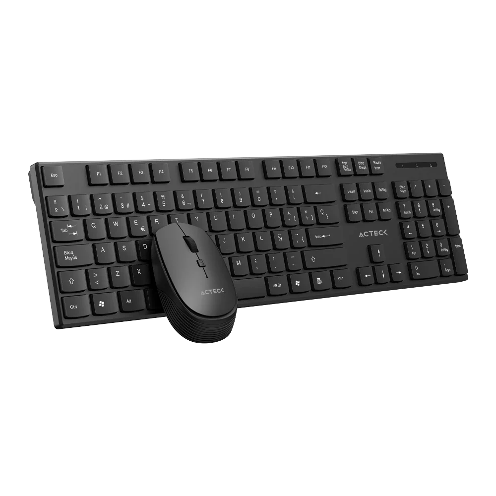 Kit Acteck Creator Vantage Prime MK555 — Teclado y Mouse Inalámbricos con dongle USB, diseño ergonómico, teclado en español de 105 teclas con membrana, y mouse óptico con 1600 DPI ajustable y 4 botones, color negro.