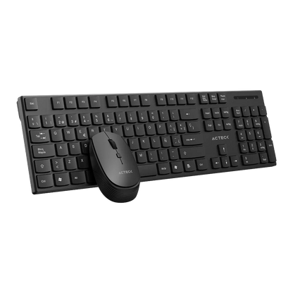 Kit Acteck Creator Vantage Prime MK555 — Teclado y Mouse Inalámbricos con dongle USB, diseño ergonómico, teclado en español de 105 teclas con membrana, y mouse óptico con 1600 DPI ajustable y 4 botones, color negro.