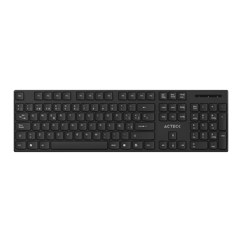 Kit Acteck Creator Vantage Prime MK555 — Teclado y Mouse Inalámbricos con dongle USB, diseño ergonómico, teclado en español de 105 teclas con membrana, y mouse óptico con 1600 DPI ajustable y 4 botones, color negro.