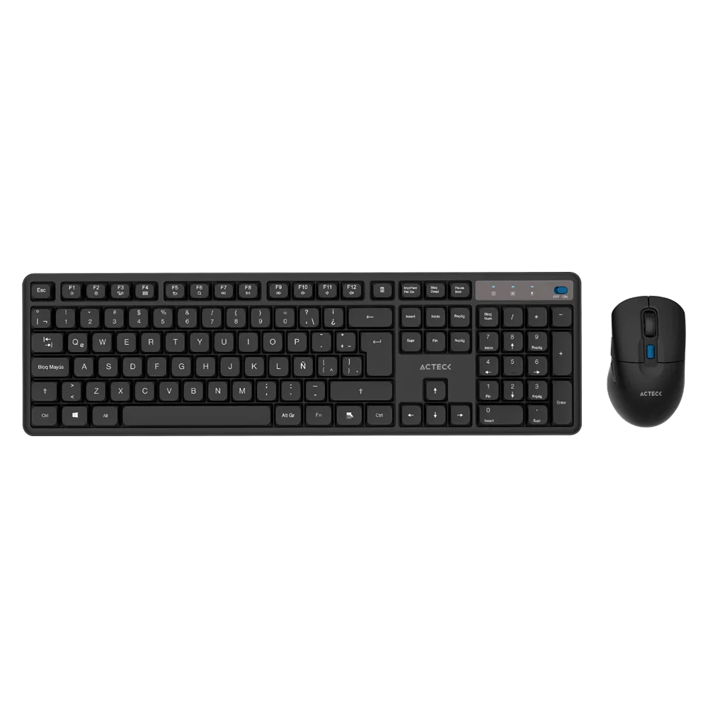 Kit Acteck Creator Silent Pro MK474 — Teclado y Mouse Inalámbricos con dongle USB, compatible con Windows, macOS y Android, teclado ergonómico de 106 teclas, y mouse óptico con 5000 DPI ajustable y 6 botones, color negro.