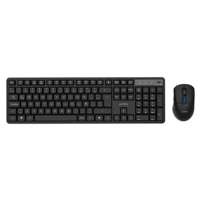 Kit Acteck Creator Silent Pro MK474 — Teclado y Mouse Inalámbricos con dongle USB, compatible con Windows, macOS y Android, teclado ergonómico de 106 teclas, y mouse óptico con 5000 DPI ajustable y 6 botones, color negro.