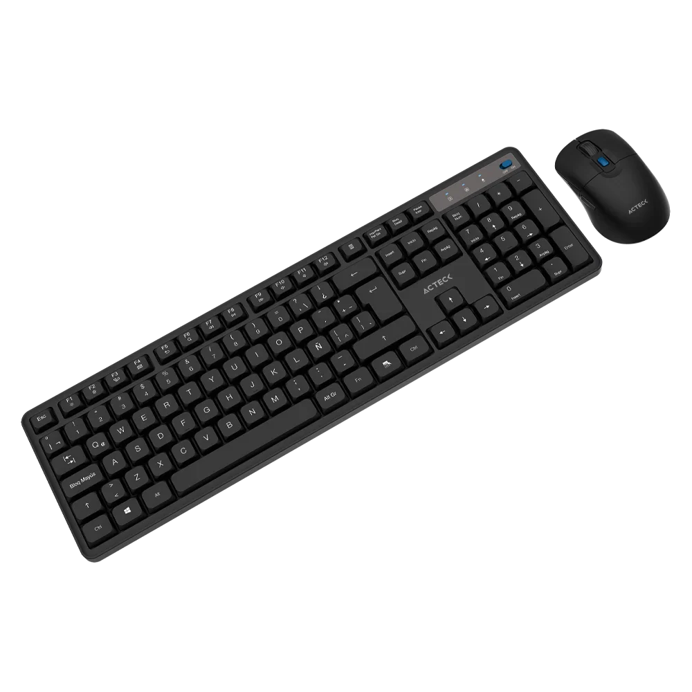 Kit Acteck Creator Silent Pro MK474 — Teclado y Mouse Inalámbricos con dongle USB, compatible con Windows, macOS y Android, teclado ergonómico de 106 teclas, y mouse óptico con 5000 DPI ajustable y 6 botones, color negro.