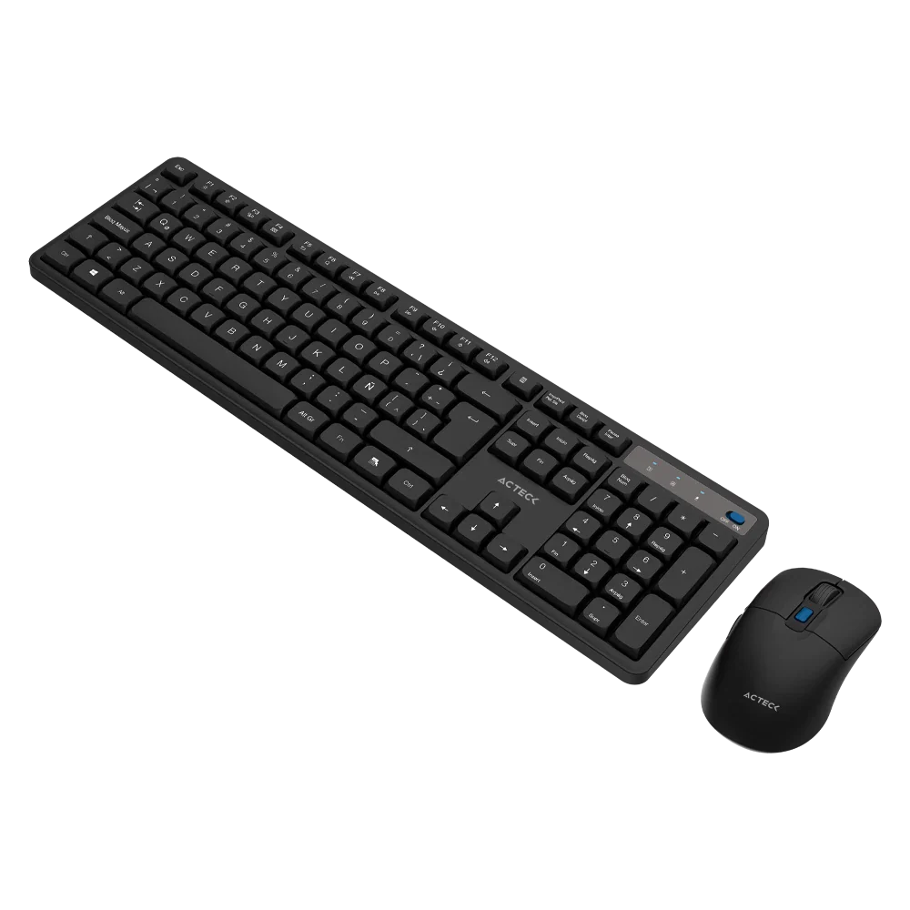 Kit Acteck Creator Silent Pro MK474 — Teclado y Mouse Inalámbricos con dongle USB, compatible con Windows, macOS y Android, teclado ergonómico de 106 teclas, y mouse óptico con 5000 DPI ajustable y 6 botones, color negro.