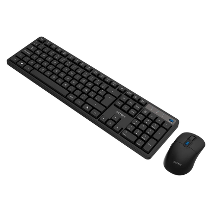 Kit Acteck Creator Silent Pro MK474 — Teclado y Mouse Inalámbricos con dongle USB, compatible con Windows, macOS y Android, teclado ergonómico de 106 teclas, y mouse óptico con 5000 DPI ajustable y 6 botones, color negro.