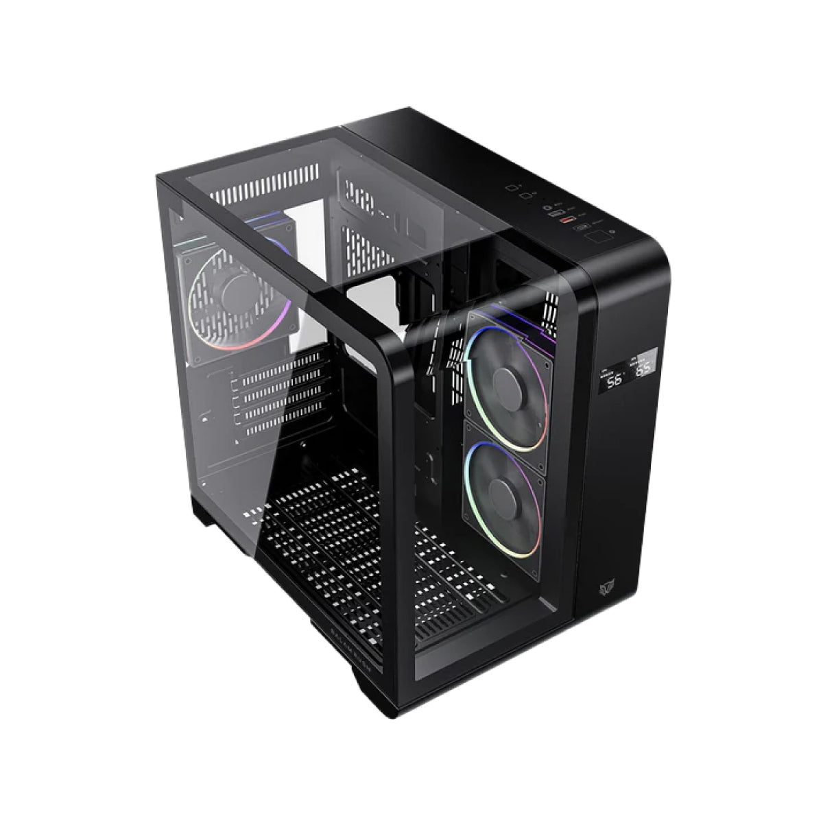 Gabinete Balam Rush Tank Expert Curve 6400 – Media Torre, Cristal Templado Curvo 270°, Incluye 3 Ventiladores ARGB, USB-C, Negro