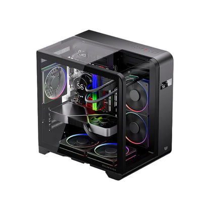 Gabinete Balam Rush Tank Expert Curve 6400 – Media Torre, Cristal Templado Curvo 270°, Incluye 3 Ventiladores ARGB, USB-C, Negro