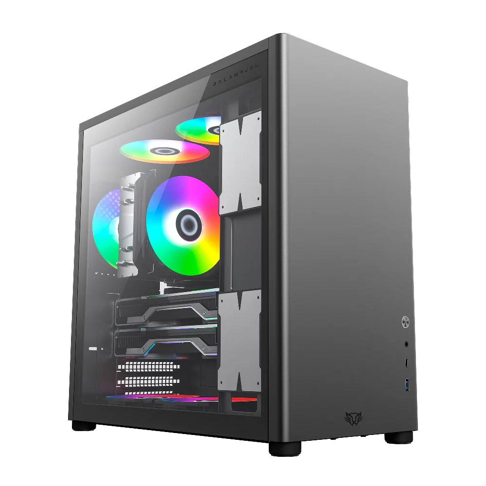 Gabinete Balam Rush Eris Special GM985 BR-935654 – Media Torre, Cristal Templado, ATX/Micro-ATX, USB 3.0, Tira LED Frontal, gris