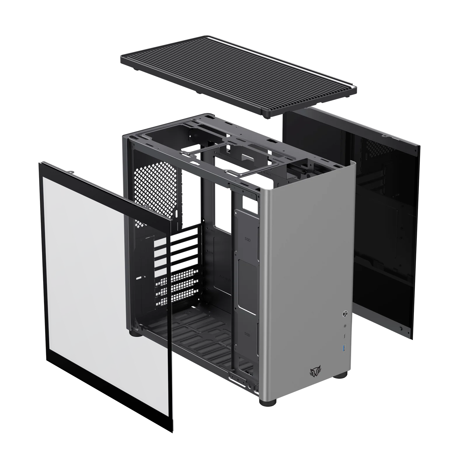 Gabinete Balam Rush Eris Special GM985 BR-935654 – Media Torre, Cristal Templado, ATX/Micro-ATX, USB 3.0, Tira LED Frontal, gris