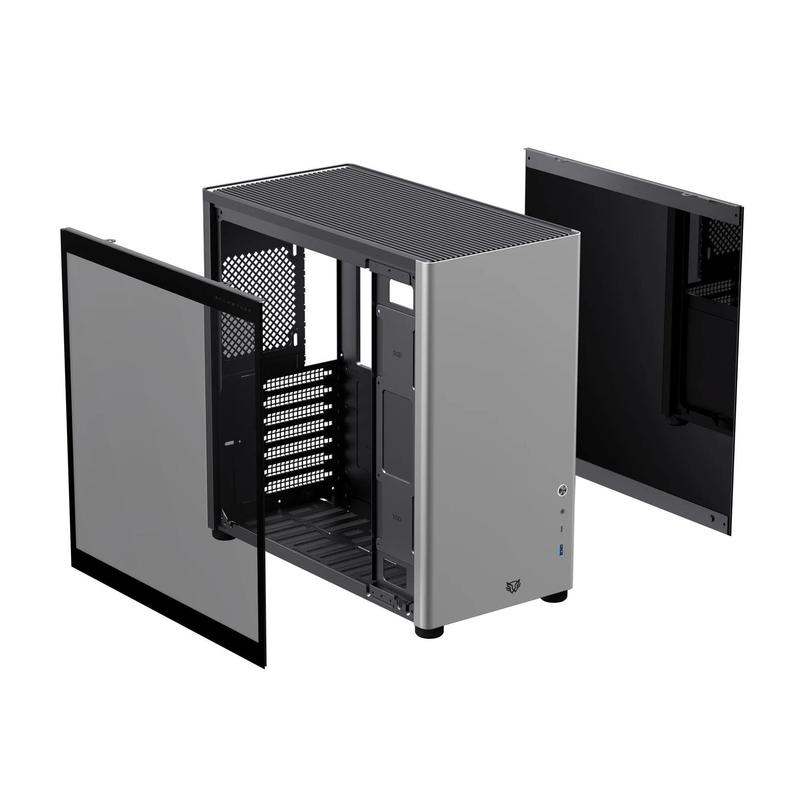 Gabinete Balam Rush Eris Special GM985 BR-935654 – Media Torre, Cristal Templado, ATX/Micro-ATX, USB 3.0, Tira LED Frontal, gris