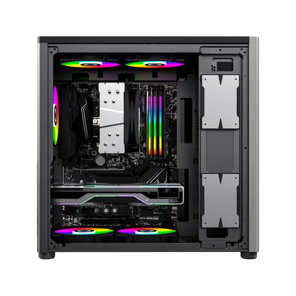 Gabinete Balam Rush Eris Special GM985 BR-935654 – Media Torre, Cristal Templado, ATX/Micro-ATX, USB 3.0, Tira LED Frontal, gris