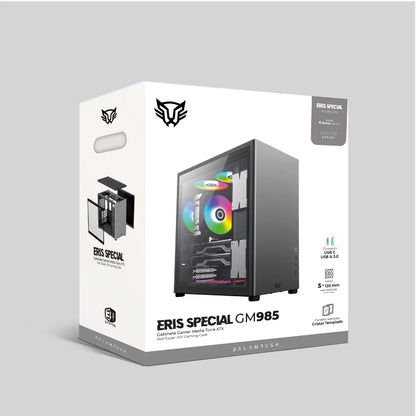 Gabinete Balam Rush Eris Special GM985 BR-935654 – Media Torre, Cristal Templado, ATX/Micro-ATX, USB 3.0, Tira LED Frontal, gris