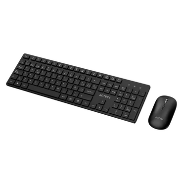 Kit Acteck Creator Vantage Aero MK555 (AC-943482) - Teclado de Membrana y Mouse Inalámbricos con Dongle USB, Diseño Ergonómico, Idioma Español y Hasta 1600 DPI (Color Negro)