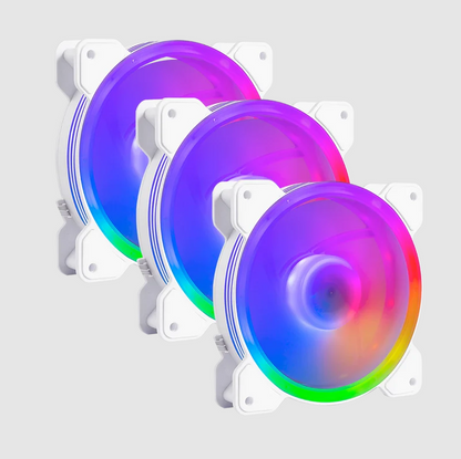 Kit de Ventiladores Balam Rush Eolox Blaze EX50KW (BR-937993) - Pack de 3 Piezas de 120mm, Flujo de Aire de 28.76 CFM, 1500 RPM, Iluminación RGB y Diseño Silencioso (Color Blanco)