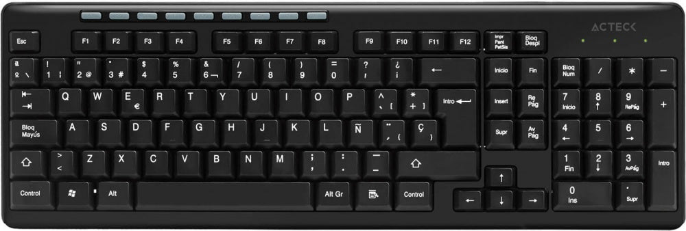 Teclado Acteck Inspire TI215 (AC-913973) - Conexión Inalámbrica por Receptor USB, Funciones Multimedia y Distribución de 114 Teclas en Español (Color Negro)