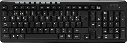Teclado Acteck Inspire TI215 (AC-913973) - Conexión Inalámbrica por Receptor USB, Funciones Multimedia y Distribución de 114 Teclas en Español (Color Negro)