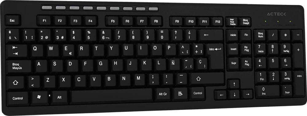 Teclado Acteck Inspire TI215 (AC-913973) - Conexión Inalámbrica por Receptor USB, Funciones Multimedia y Distribución de 114 Teclas en Español (Color Negro)