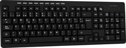Teclado Acteck Inspire TI215 (AC-913973) - Conexión Inalámbrica por Receptor USB, Funciones Multimedia y Distribución de 114 Teclas en Español (Color Negro)