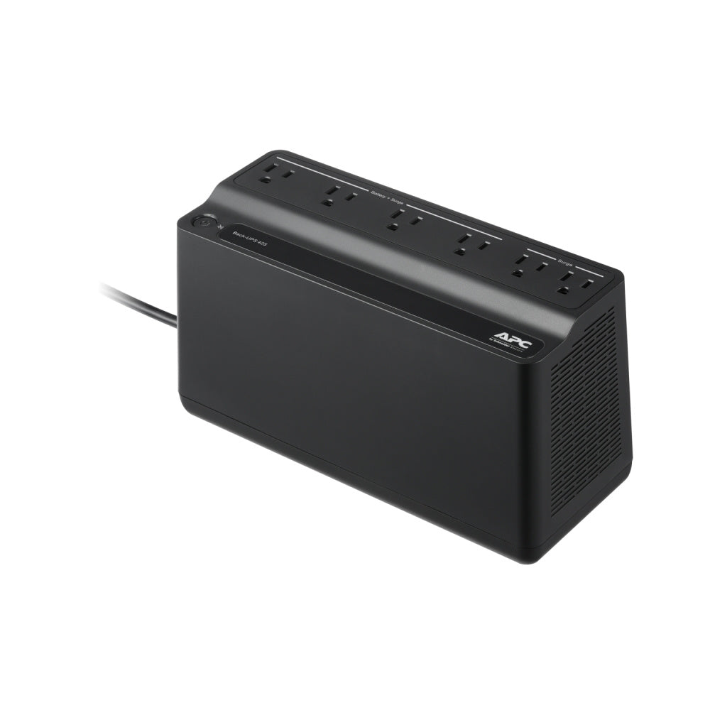 No-Break APC Back-UPS BE425M-LM – 425VA/255W, 120V, 6 Tomas NEMA 5-15R, Protección contra Sobretensiones, Ultra Compacto, Negro
