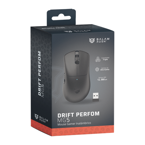 Mouse Gamer Balam Rush Drift Perform MG5 (BR-938549) - Conexión Dual Inalámbrica y Alámbrica, Recargable por USB, 5 Botones y Sensor Óptico de 12,000 DPI (Color Negro)