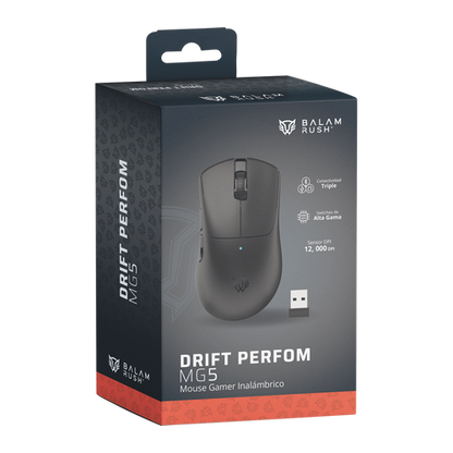 Mouse Gamer Balam Rush Drift Perform MG5 (BR-938549) - Conexión Dual Inalámbrica y Alámbrica, Recargable por USB, 5 Botones y Sensor Óptico de 12,000 DPI (Color Negro)