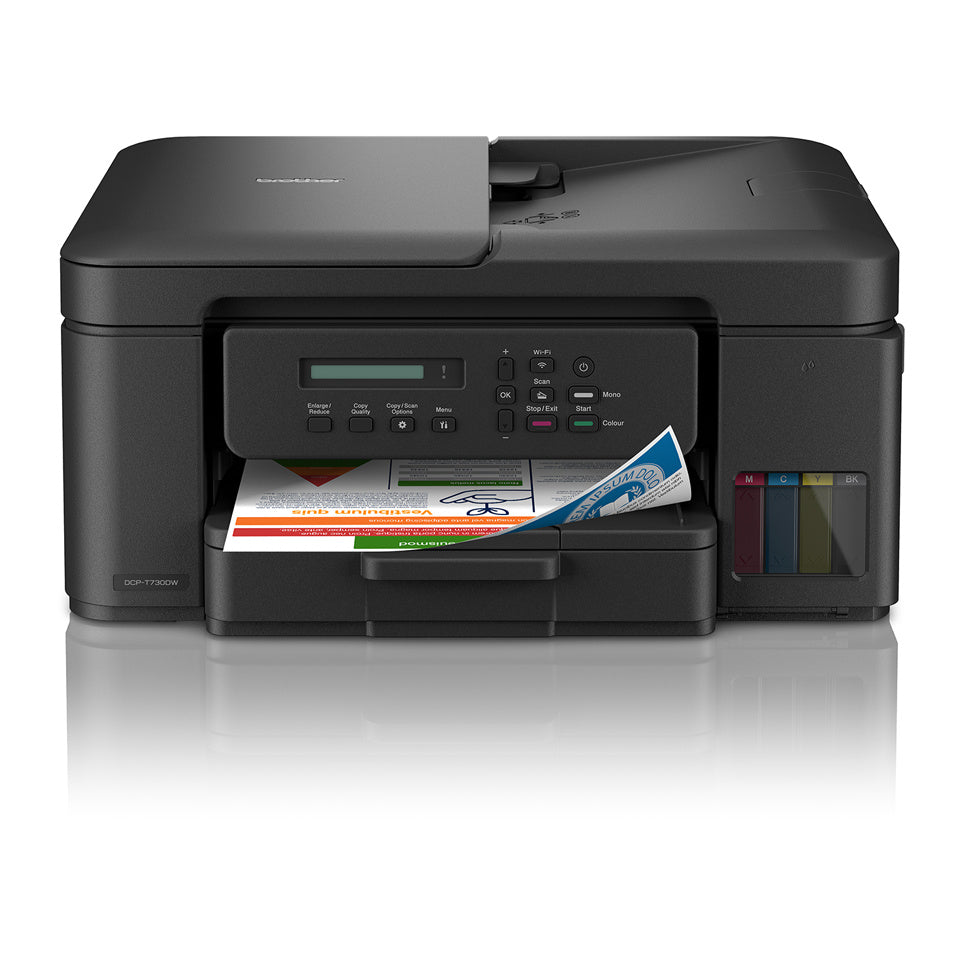 Multifuncional Tinta Continua Brother DCPT730DW, impresión dúplex, 27 ppm negro/23 ppm color, USB 2.0, Wifi 2.4/5Ghz, cama plana color tamaño carta