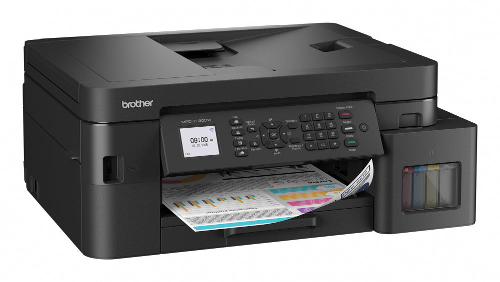Multifuncional Tinta Continua Brother MFCT930DW, impresión dúplex, 30 ppm negro/26 ppm color, Wifi 2.4/5Ghz, Ethernet, cama plana color tamaño carta