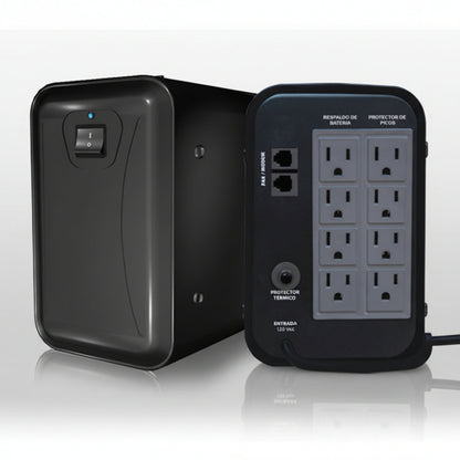 No Break MT 805 con regulador y supresor integrado. Capacidad 800 VA. Respaldo 17 minutos carga Media