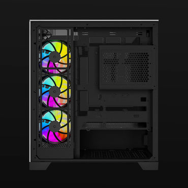 Gabinete Gamer Mid Tower Ocelot Gaming Glass Hunter 3 (Negro) - Tres Paneles de Cristal Templado, Listo para MB BTF, 3 Ventiladores y USB Tipo C