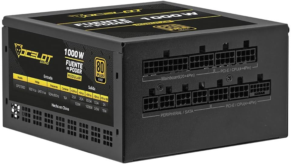 Fuente de Poder Modular Ocelot Gaming OPS1000 (1000W) - Factor de Forma ATX, Certificación 80 Plus Gold y Color Negro
