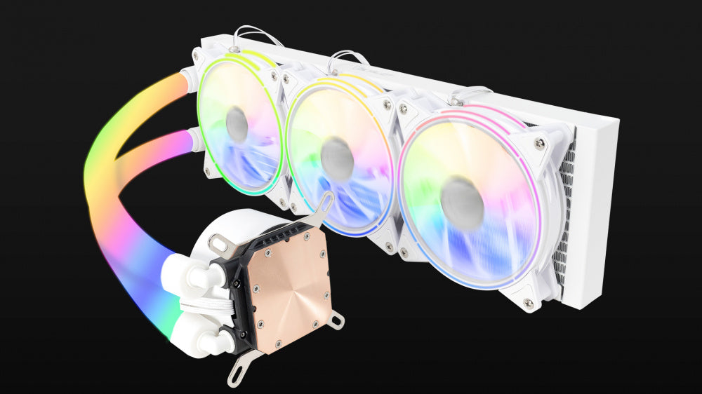 Enfriamiento Líquido ARGB Ocelot Gaming Polar Wave 360 White - Radiador de 360mm, Alto Flujo de 70 CFM, 1800 RPM y Compatibilidad Intel/AMD (Color Blanco)