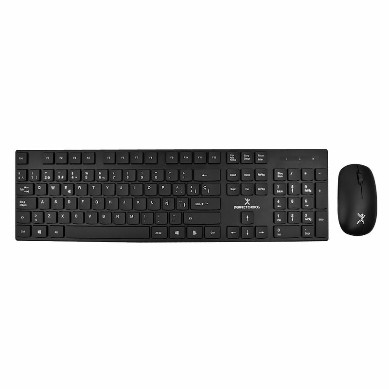 Kit de Teclado y Mouse Inalámbricos Perfect Choice Dust - Conexión por Receptor USB, Diseño Resistente a Derrames y Teclas Silenciosas (Color Negro)